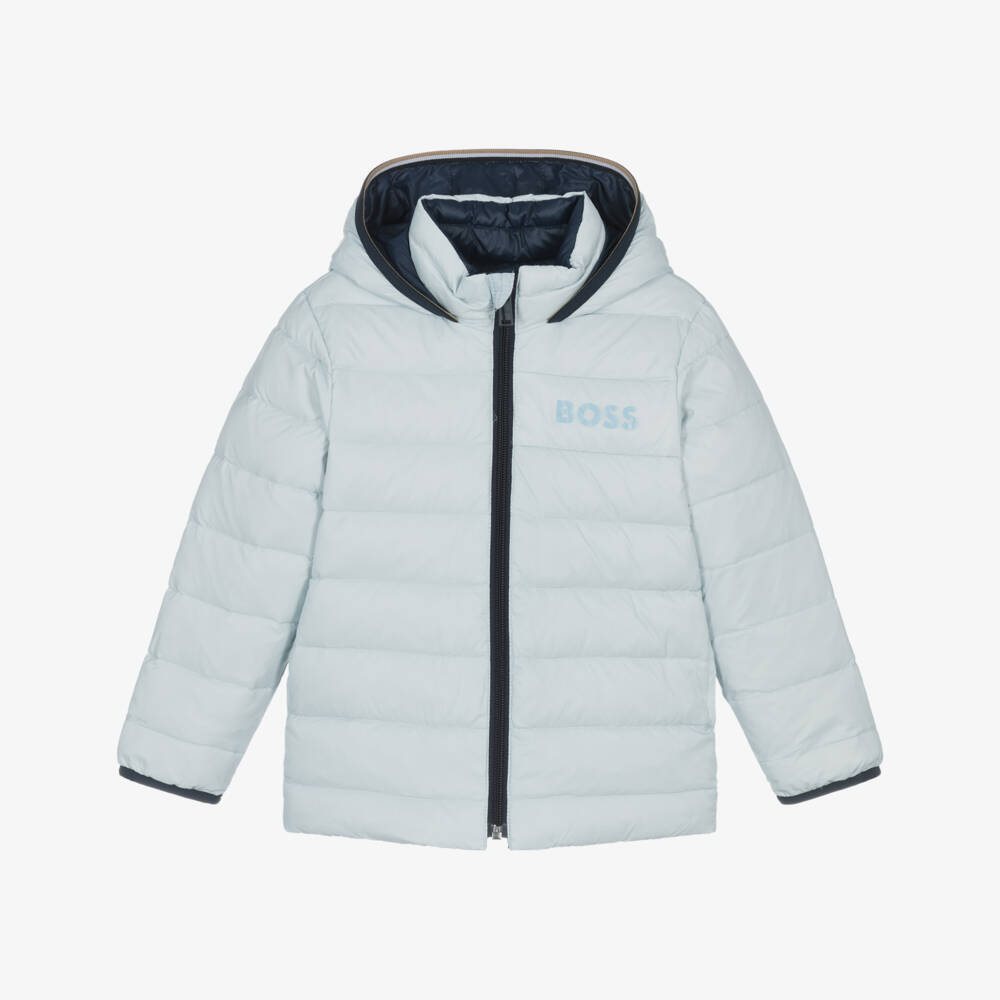 BOSS-Boys Two-Tone Blue Reversible Puffer Jacket | Childrensalon