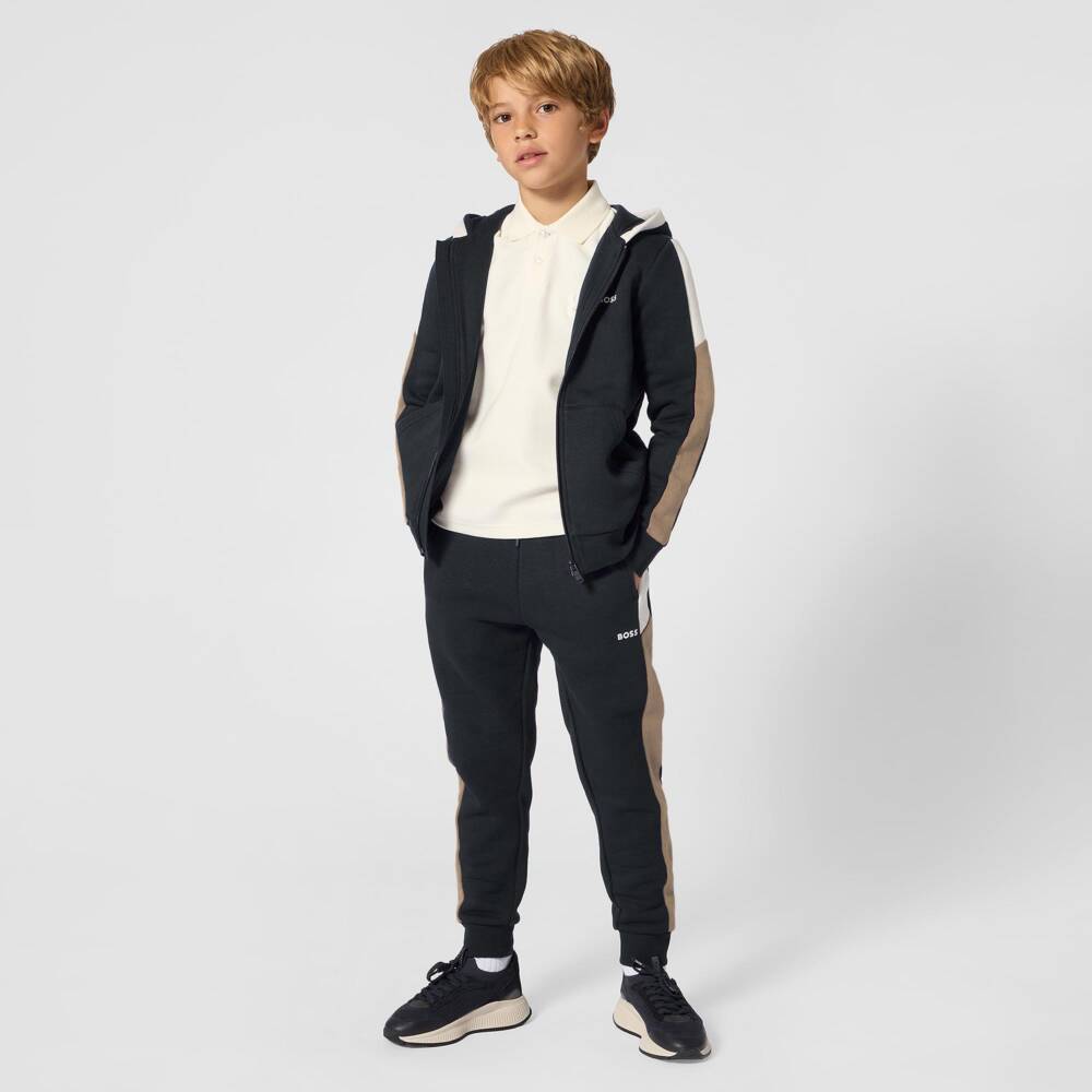 BOSS-Boys Warm Black Colourblock Joggers | Childrensalon