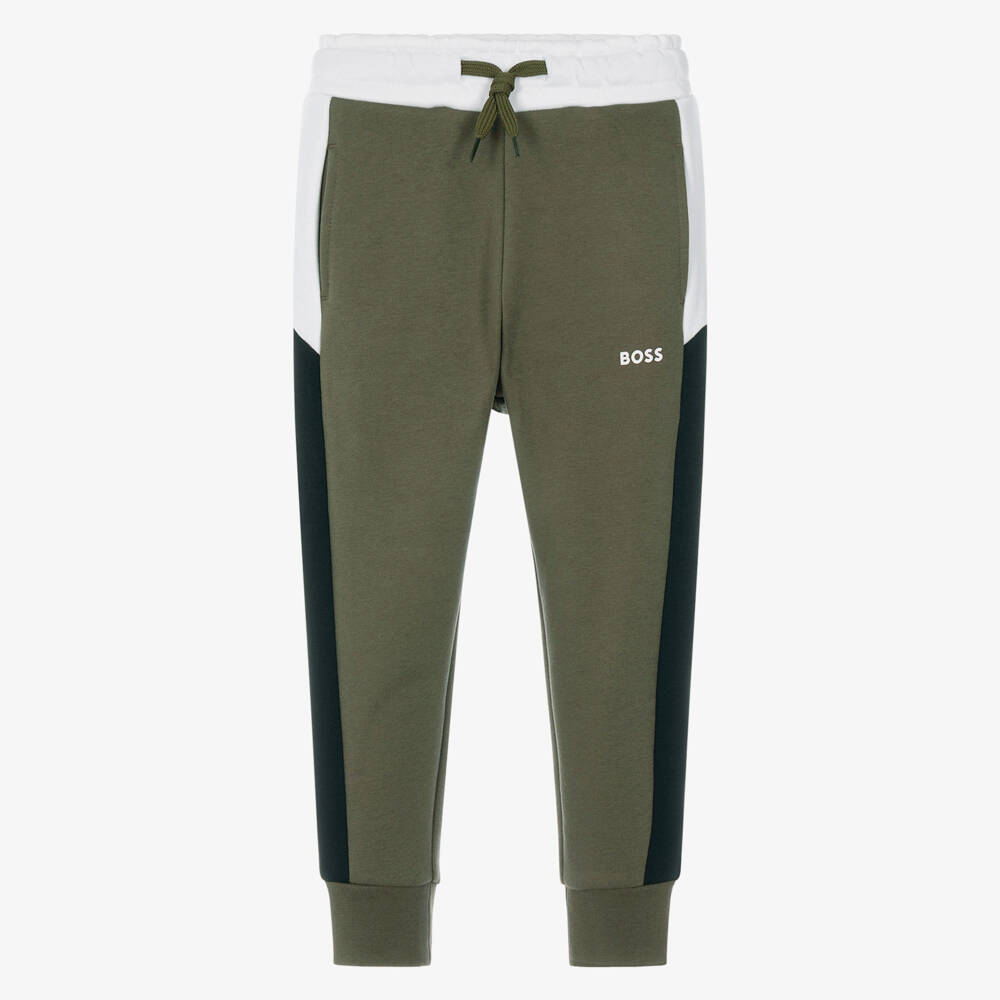 BOSS-Boys Warm Moss Green Joggers | Childrensalon