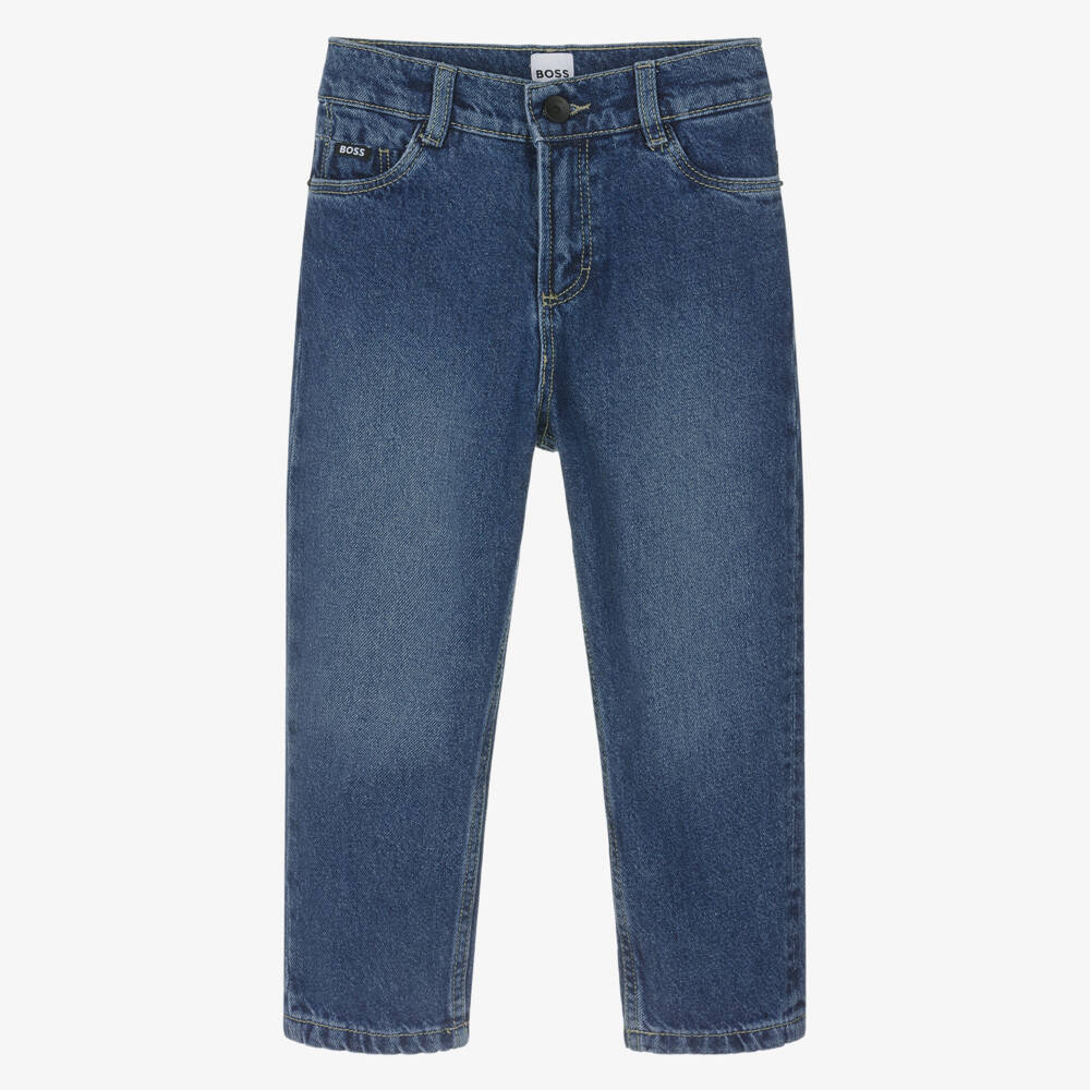 BOSS-Boys Washed Blue Denim Loose Fit Jeans | Childrensalon