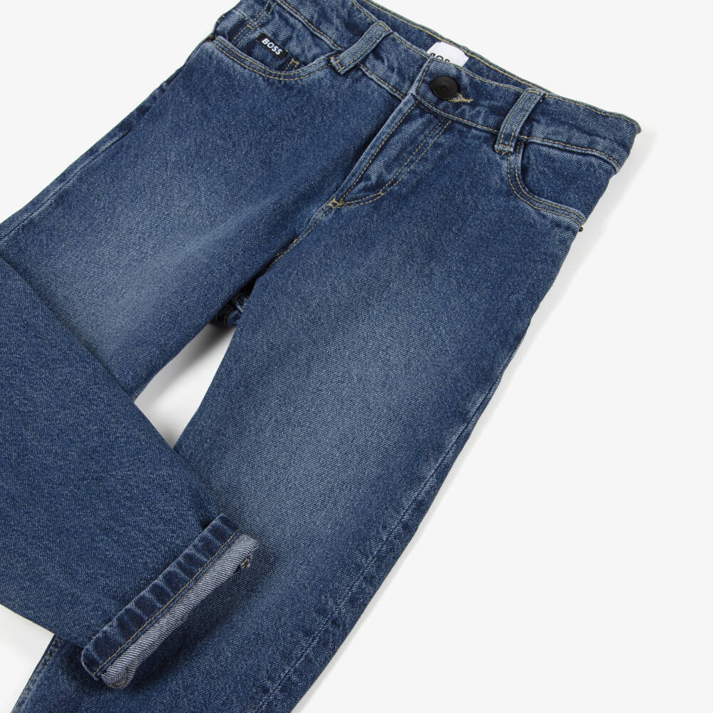 BOSS-Boys Washed Blue Denim Loose Fit Jeans | Childrensalon