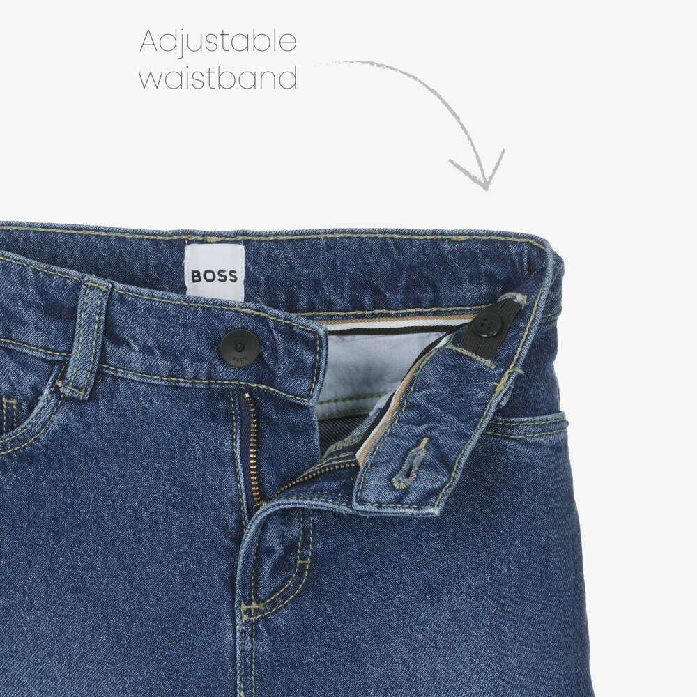 BOSS-Boys Washed Blue Denim Loose Fit Jeans | Childrensalon