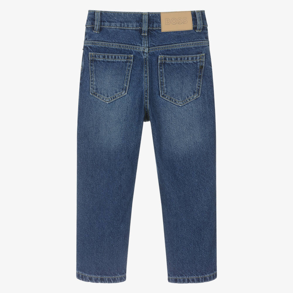 BOSS-Boys Washed Blue Denim Loose Fit Jeans | Childrensalon