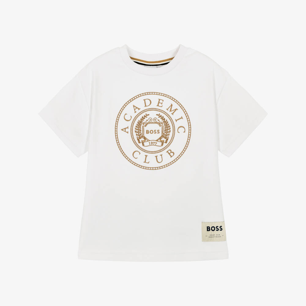 BOSS-Boys White Academic Club T-Shirt | Childrensalon