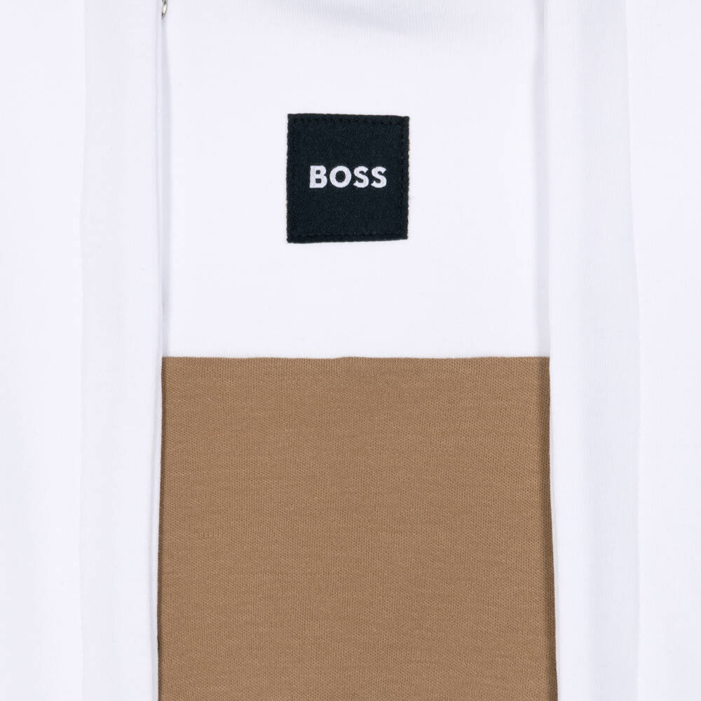 BOSS-Boys White Babysuit, Hat & Bib Set | Childrensalon