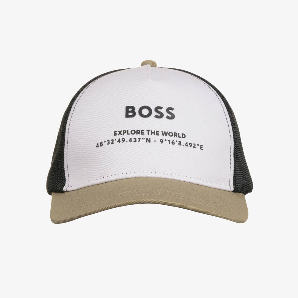 BOSS-Boys White & Beige Colourblock Cap | Childrensalon