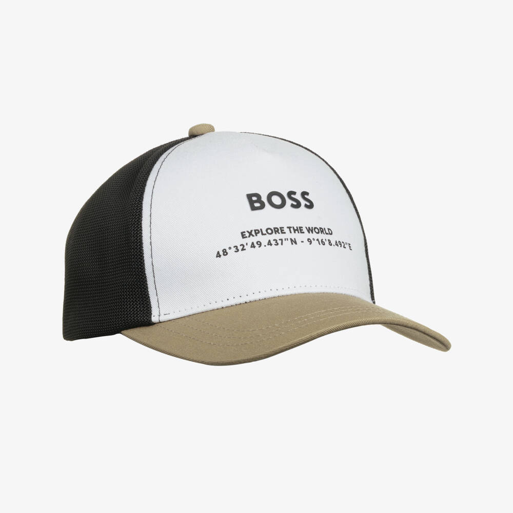 BOSS-Boys White & Beige Colourblock Cap | Childrensalon