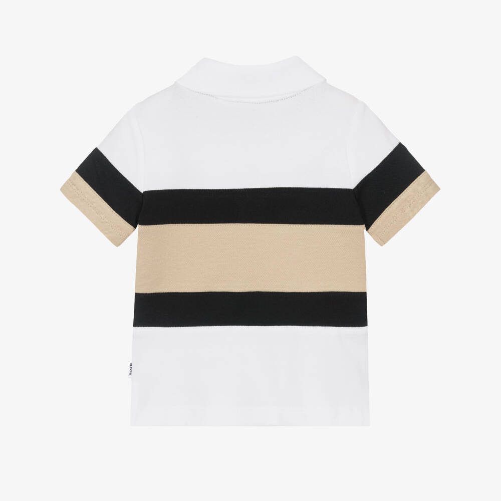 BOSS-Рубашка поло бело-бежевый цветоблок для мальчиков | Childrensalon