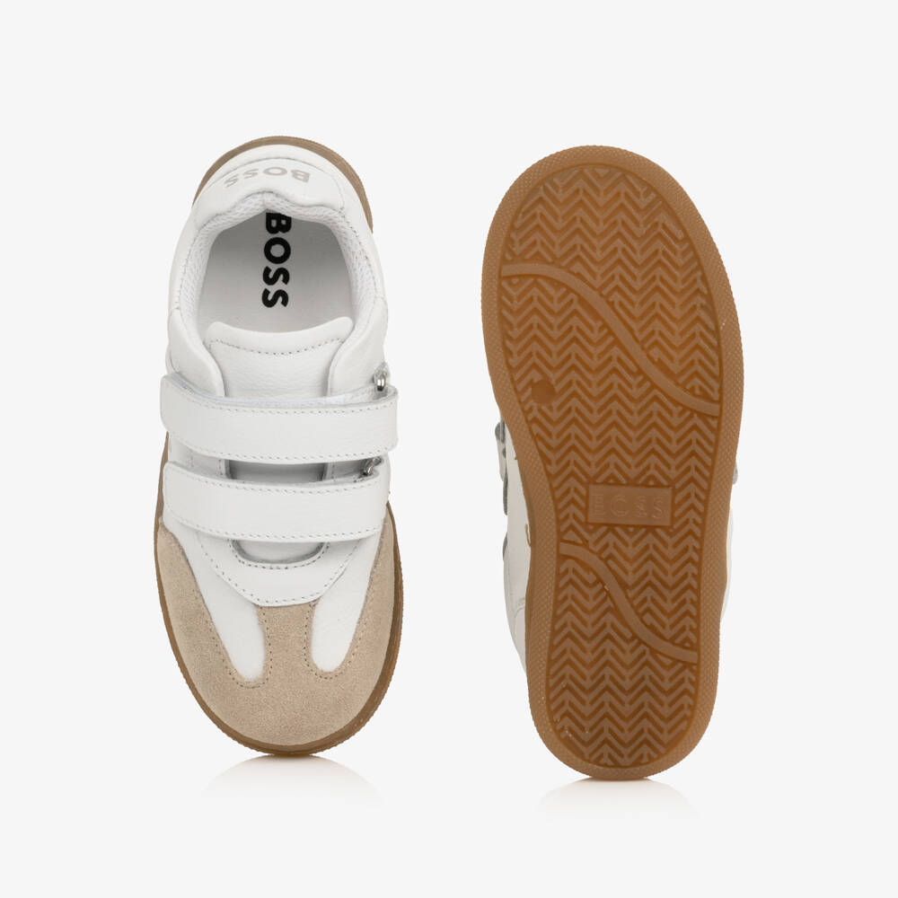 BOSS-Boys White & Beige Velcro Trainers | Childrensalon