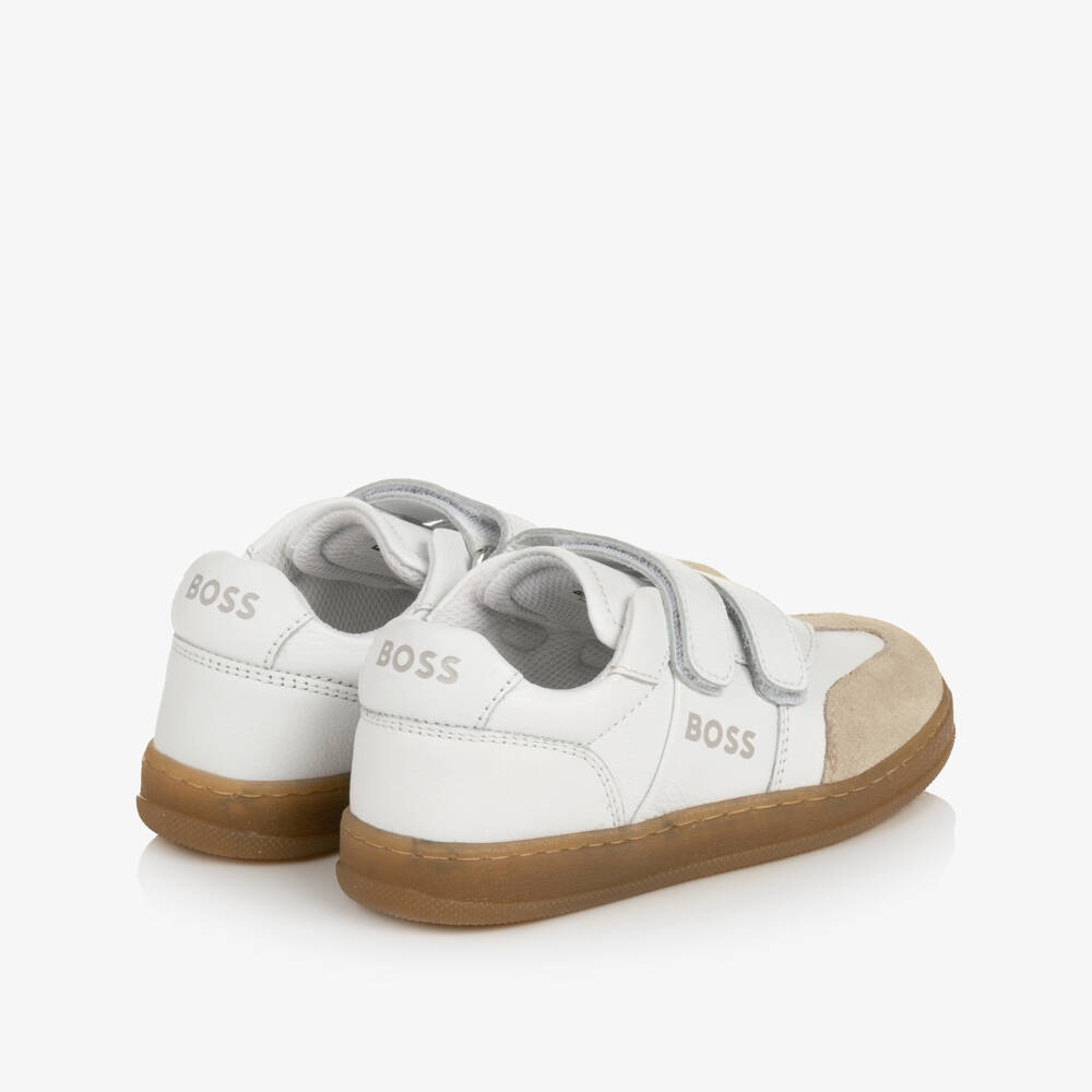 BOSS-Boys White & Beige Velcro Trainers | Childrensalon