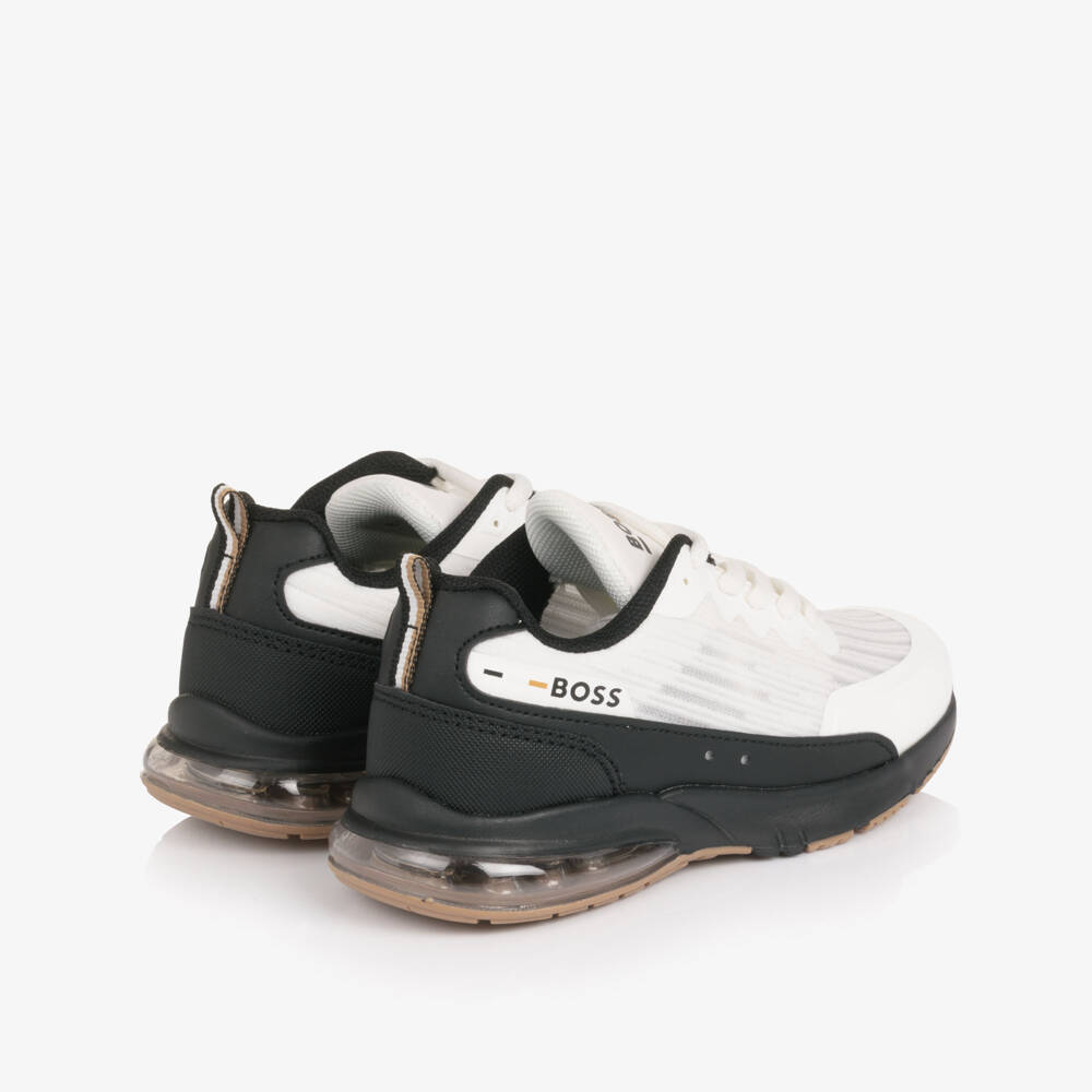 BOSS-Boys White & Black Logo Mesh Trainers | Childrensalon