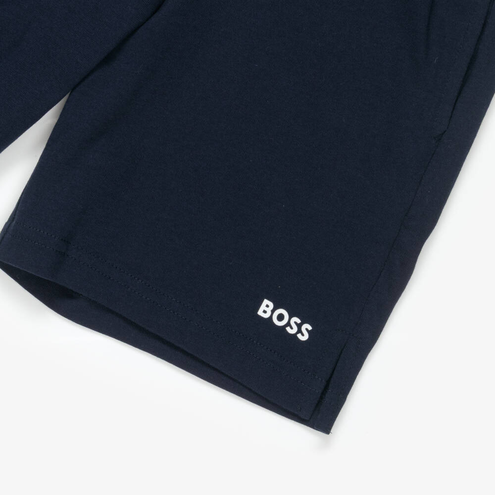 BOSS-طقم شورت قطن لون أبيض وأزرق للأولاد | Childrensalon