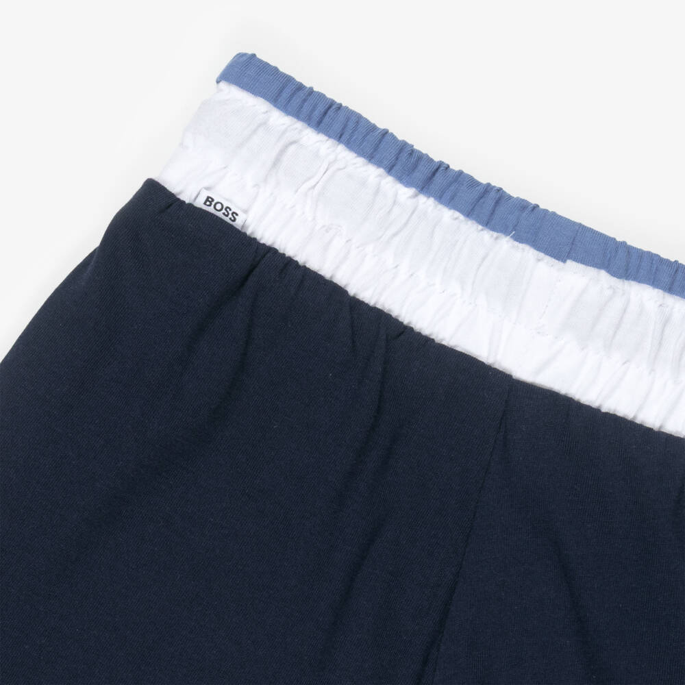 BOSS-طقم شورت قطن لون أبيض وأزرق للأولاد | Childrensalon