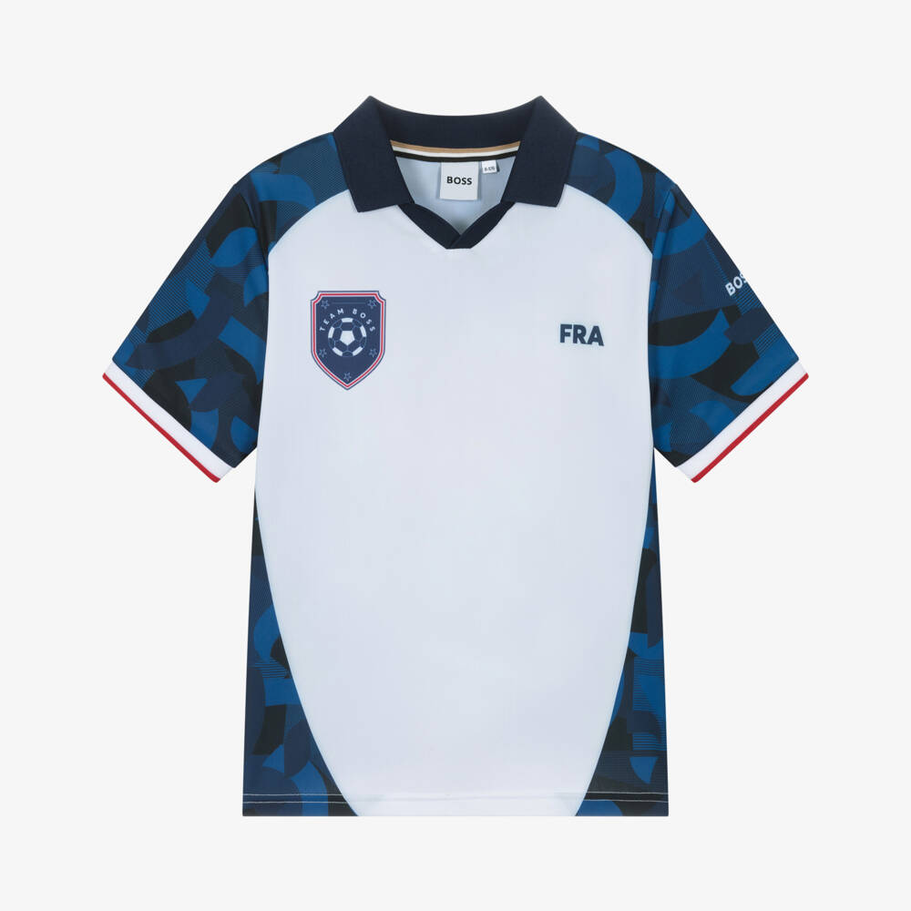 BOSS-Boys White & Blue Football World Cup 2026 France T-Shirt | Childrensalon