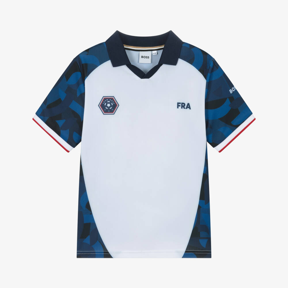 BOSS-Boys White & Blue Football World Cup 2026 France T-Shirt | Childrensalon