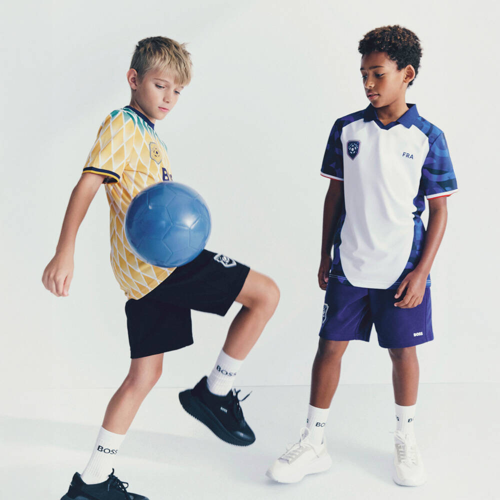 BOSS-Boys White & Blue Football World Cup 2026 France T-Shirt | Childrensalon