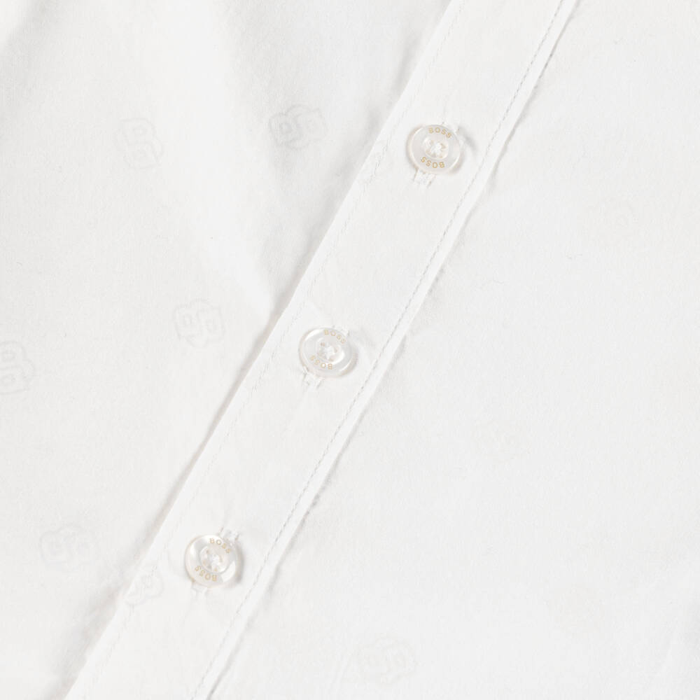 BOSS-Boys White Cotton Double B Monogram Shirt | Childrensalon