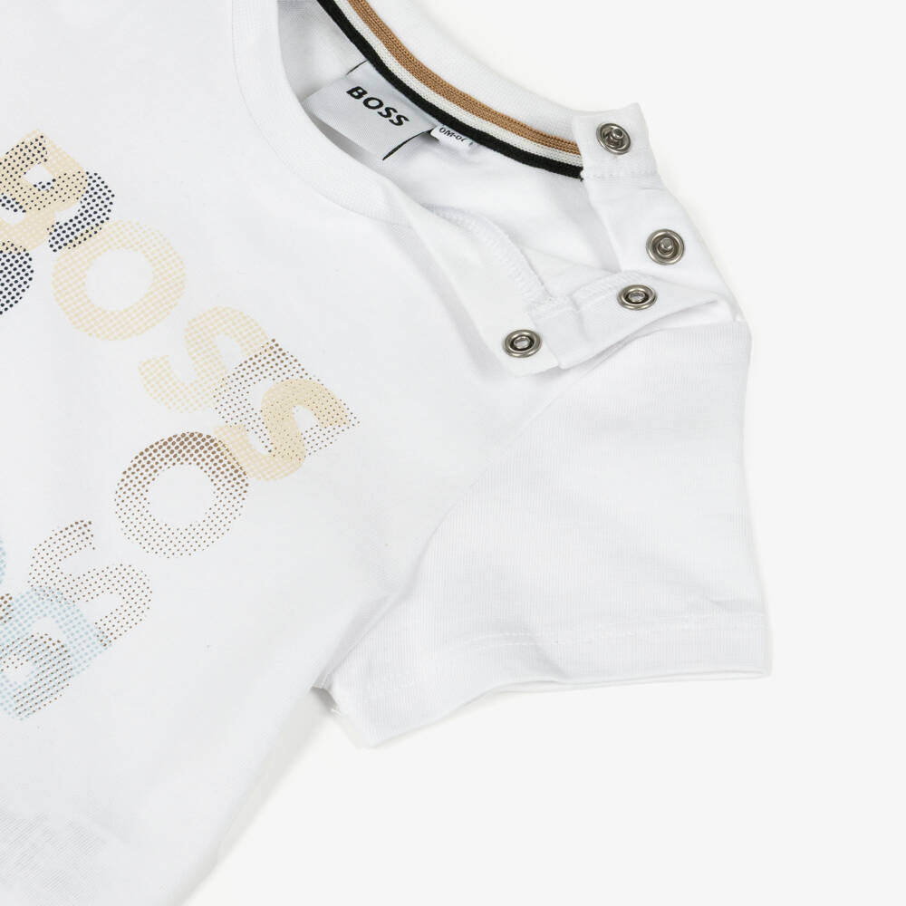 BOSS-Boys White Cotton Jersey Square Logo T-Shirt | Childrensalon