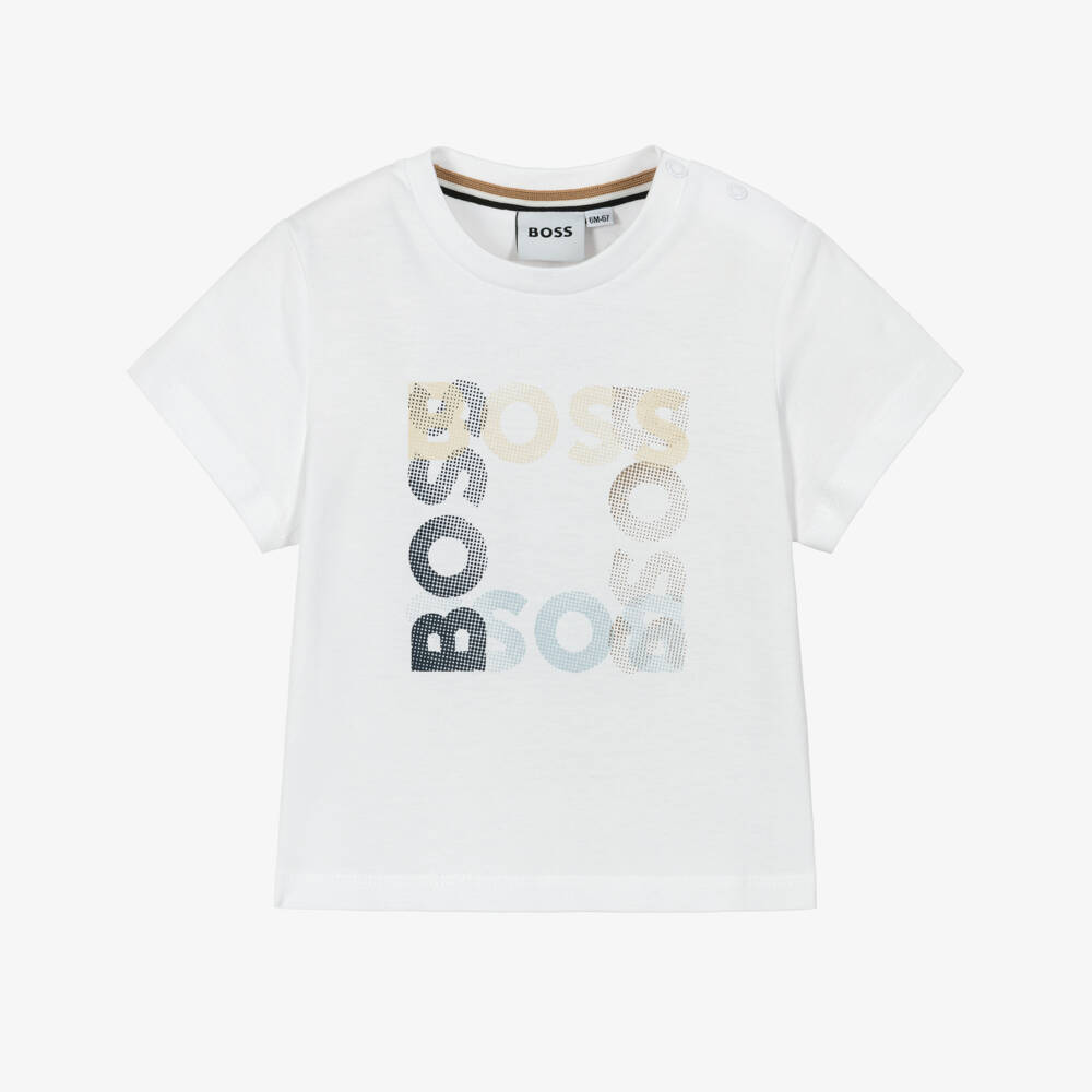 BOSS-Boys White Cotton Jersey Square Logo T-Shirt | Childrensalon