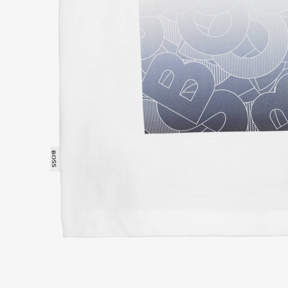 BOSS-Boys White Cotton Jersey T-Shirt with Back Logo Print | Childrensalon