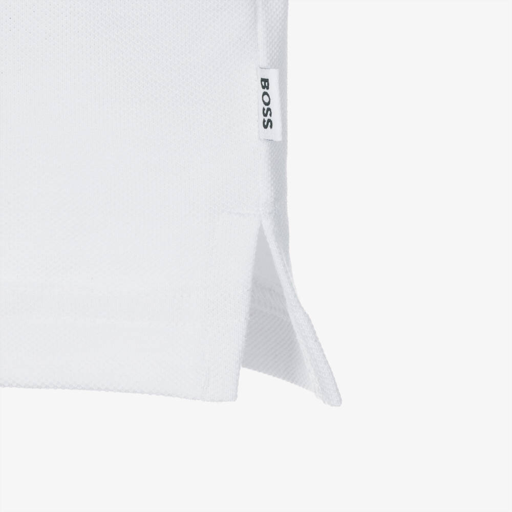 BOSS-Boys White Cotton Piqué Polo Shirt | Childrensalon