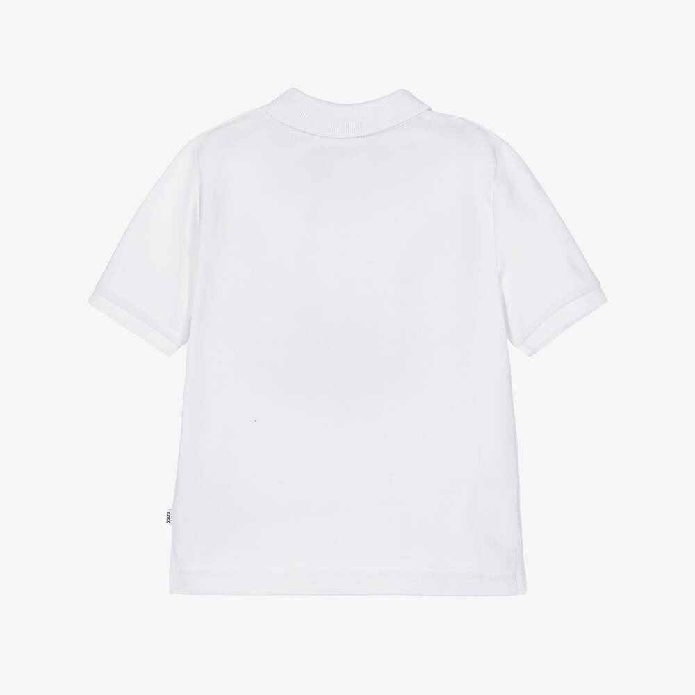 BOSS-Boys White Cotton Piqué Polo Shirt | Childrensalon