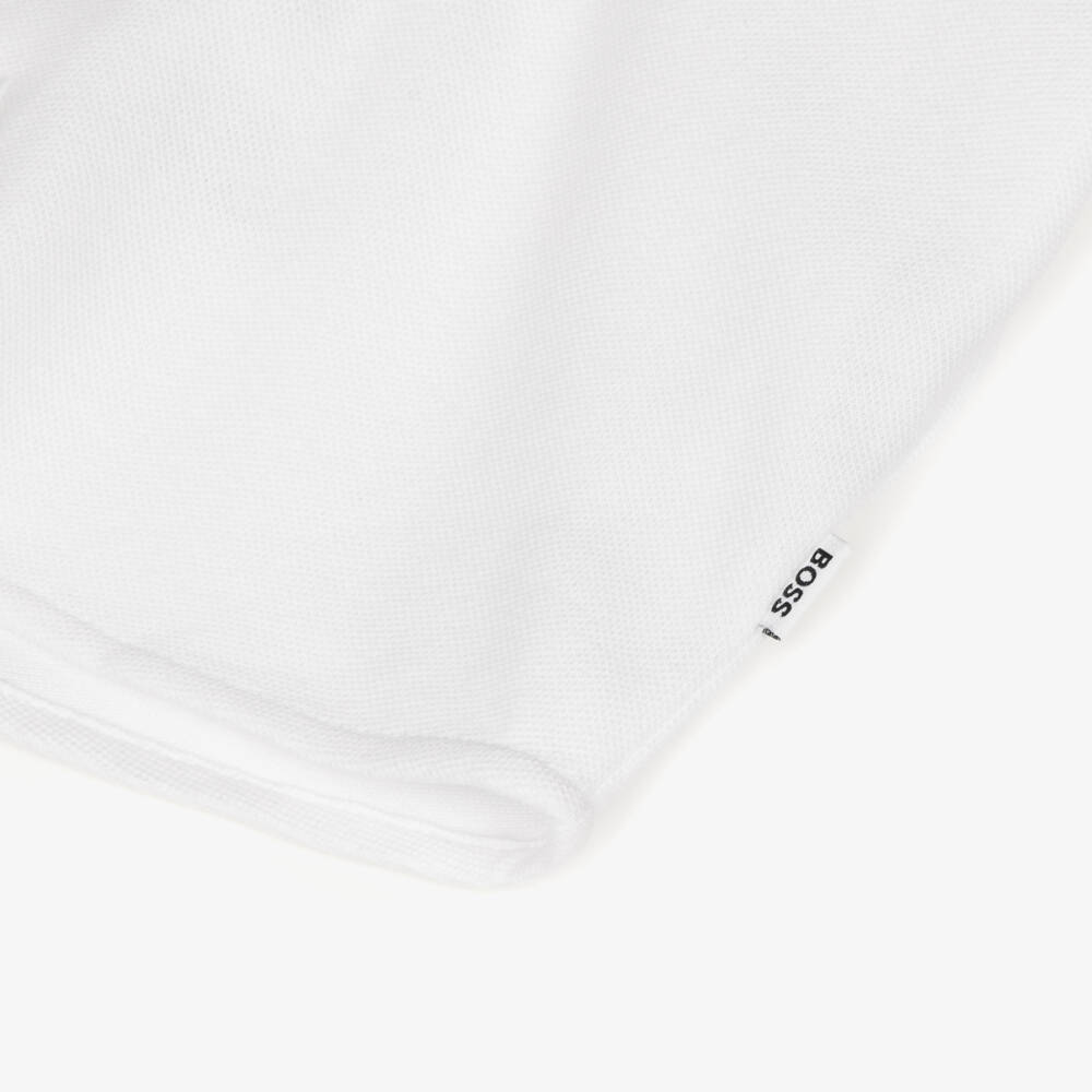 BOSS-Boys White Cotton Piqué Short-Sleeved Shirt | Childrensalon