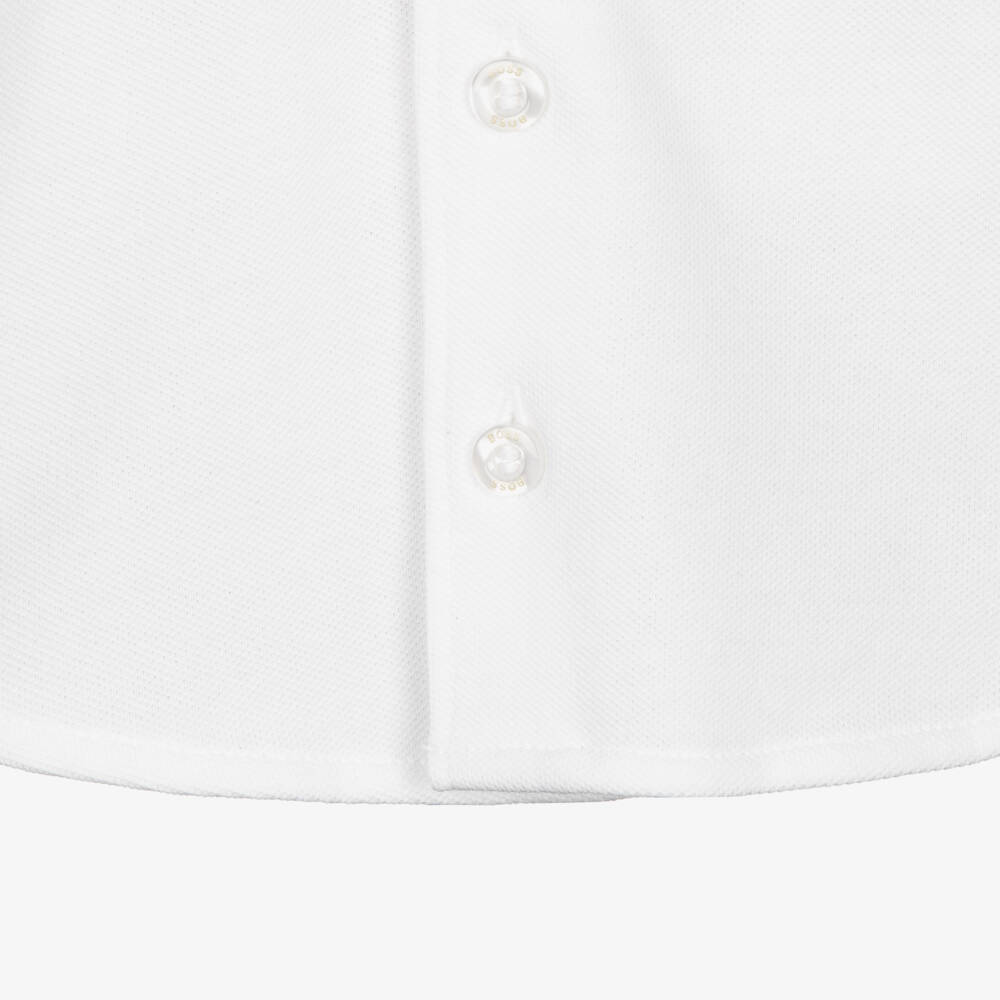 BOSS-Boys White Cotton Piqué Short-Sleeved Shirt | Childrensalon