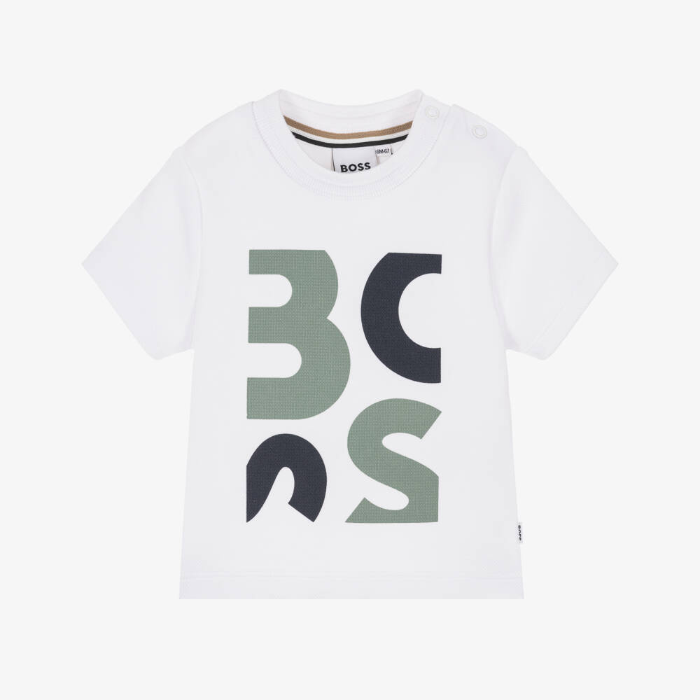 BOSS-Boys White Cotton Piqué T-Shirt | Childrensalon