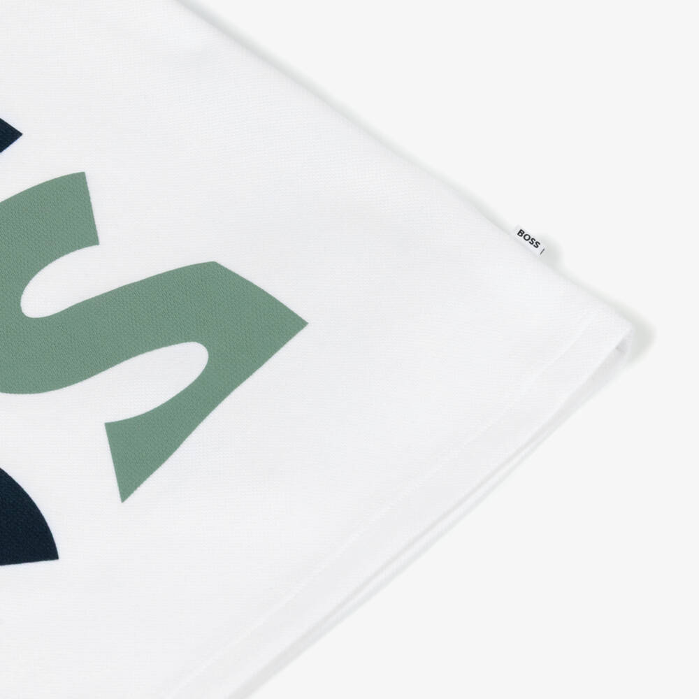 BOSS-Boys White Cotton Piqué T-Shirt with Abstract Logo | Childrensalon