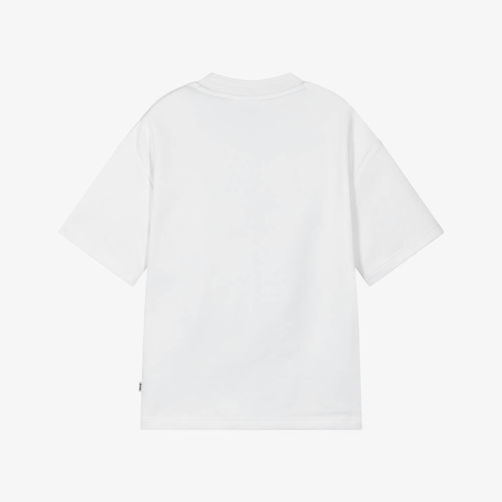 BOSS-Boys White Cotton Piqué T-Shirt with Abstract Logo | Childrensalon