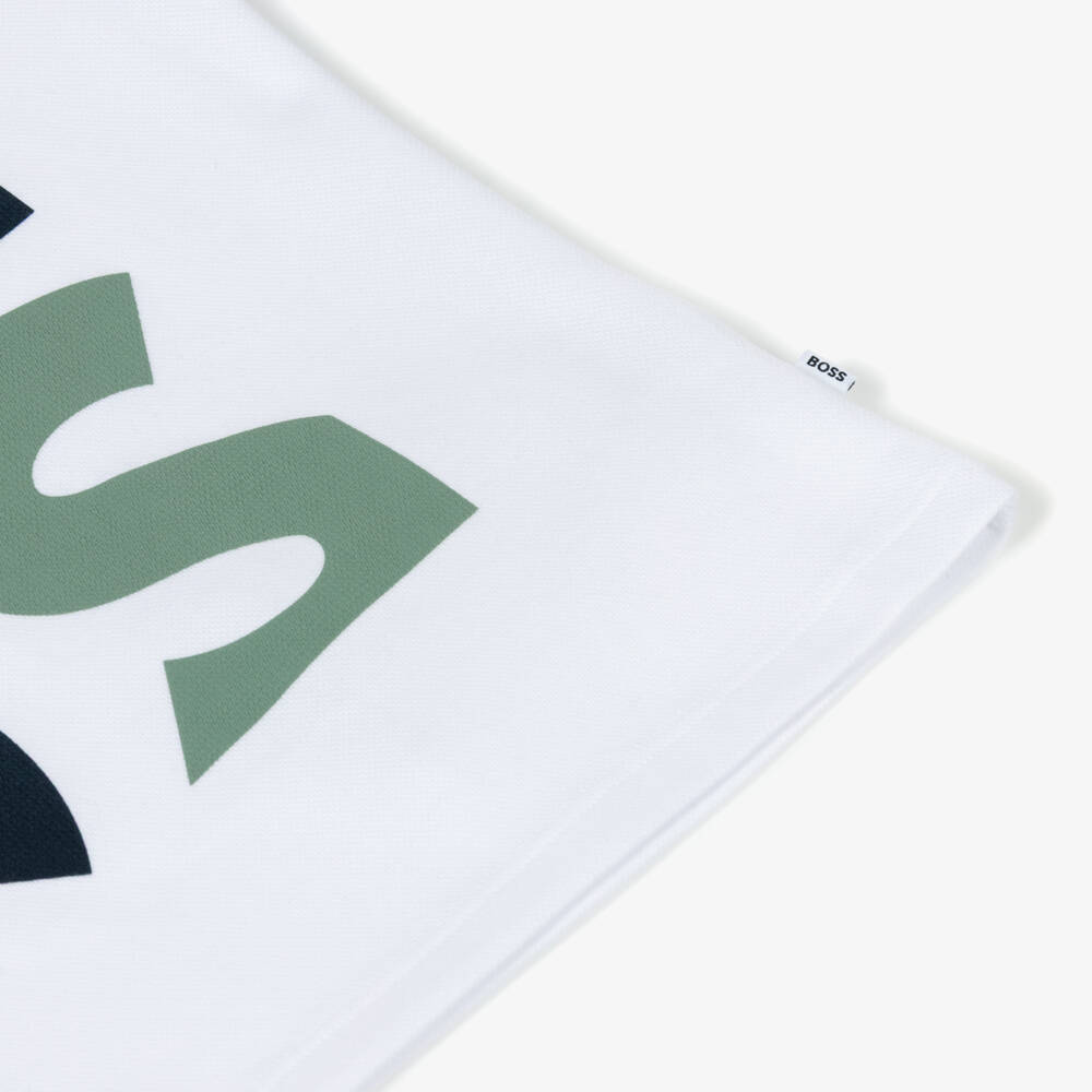 BOSS-Boys White Cotton Piqué T-Shirt with Abstract Logo | Childrensalon