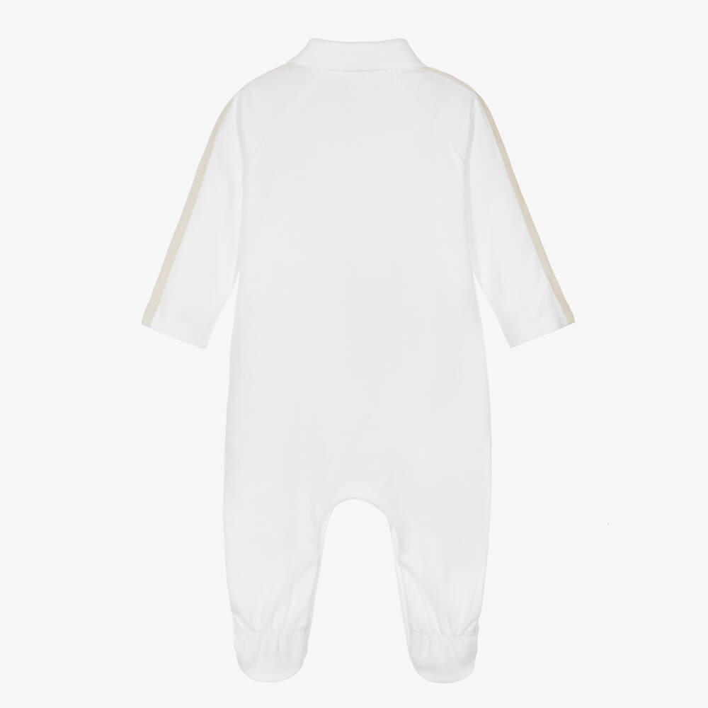 BOSS-Boys White Cotton Polo Collar Babygrow with Red Panda Logo | Childrensalon