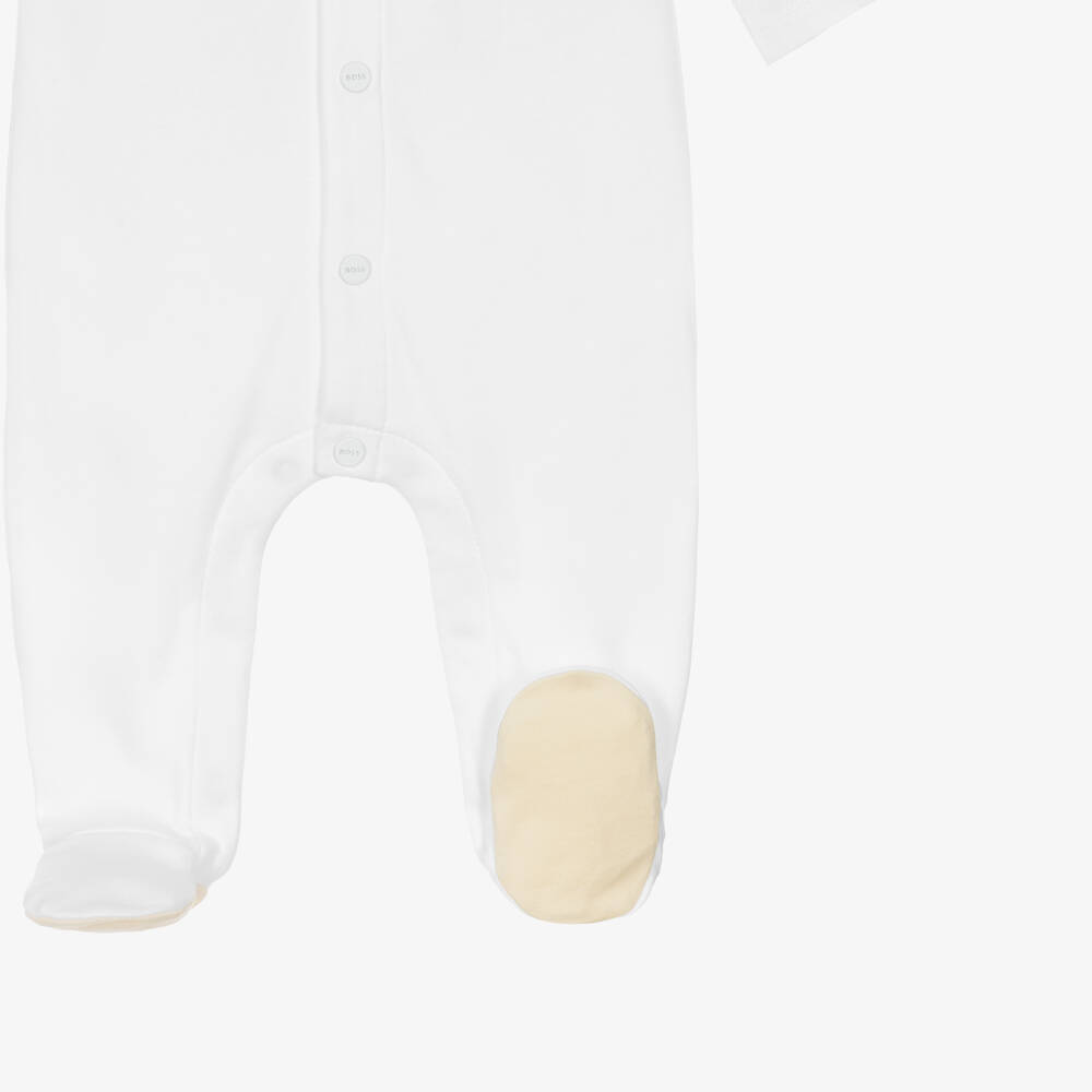BOSS-Boys White Cotton Polo Collar Babygrow with Red Panda Logo | Childrensalon