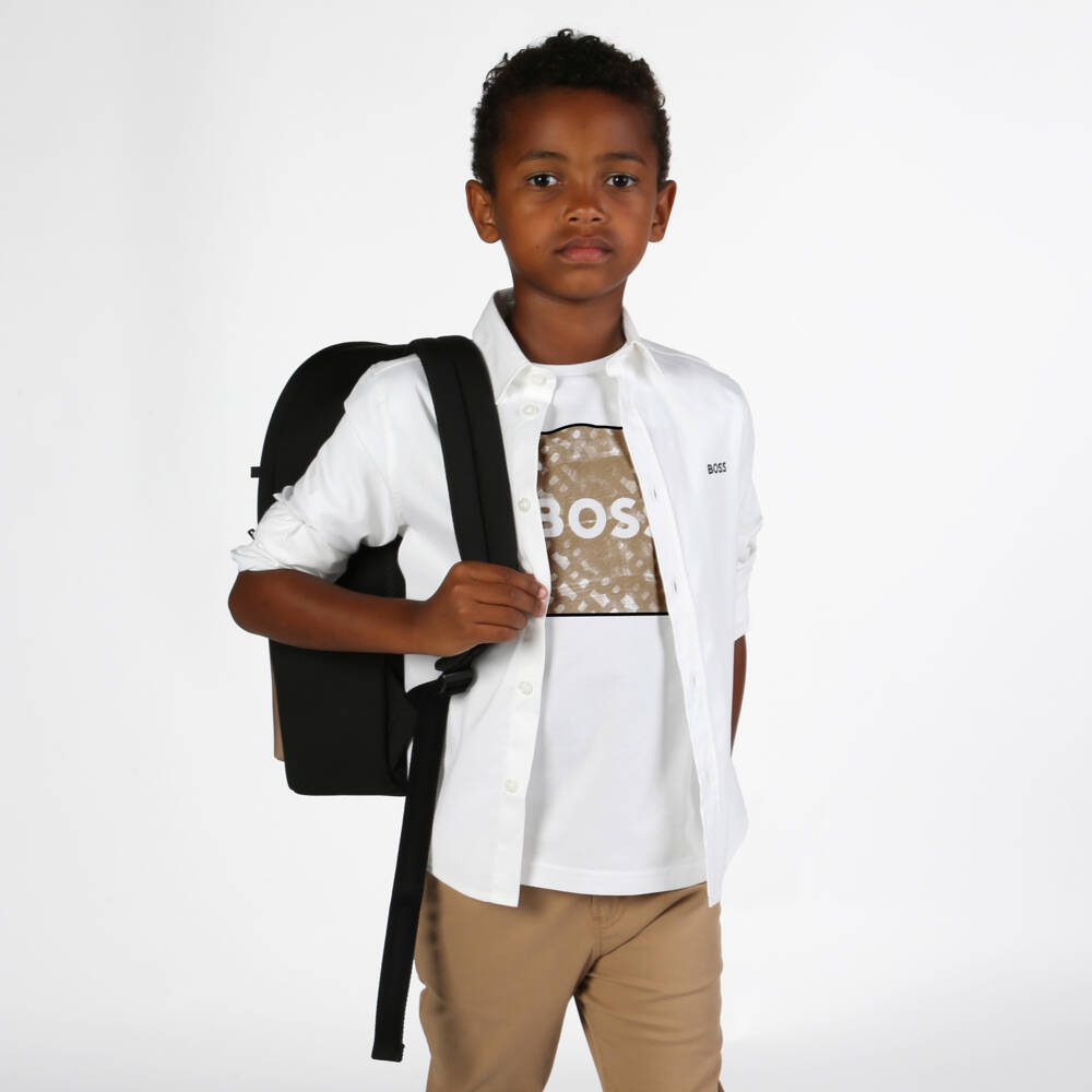 BOSS-Boys White Cotton Shirt | Childrensalon