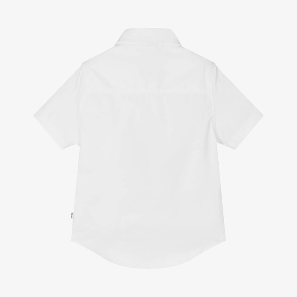 BOSS-Boys White Cotton Shirt | Childrensalon