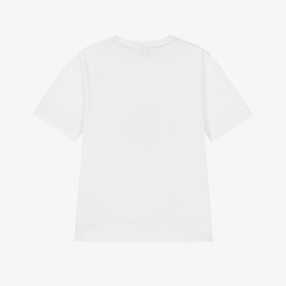 BOSS-Boys White Cotton T-Shirt with Repeat Blue Logo | Childrensalon
