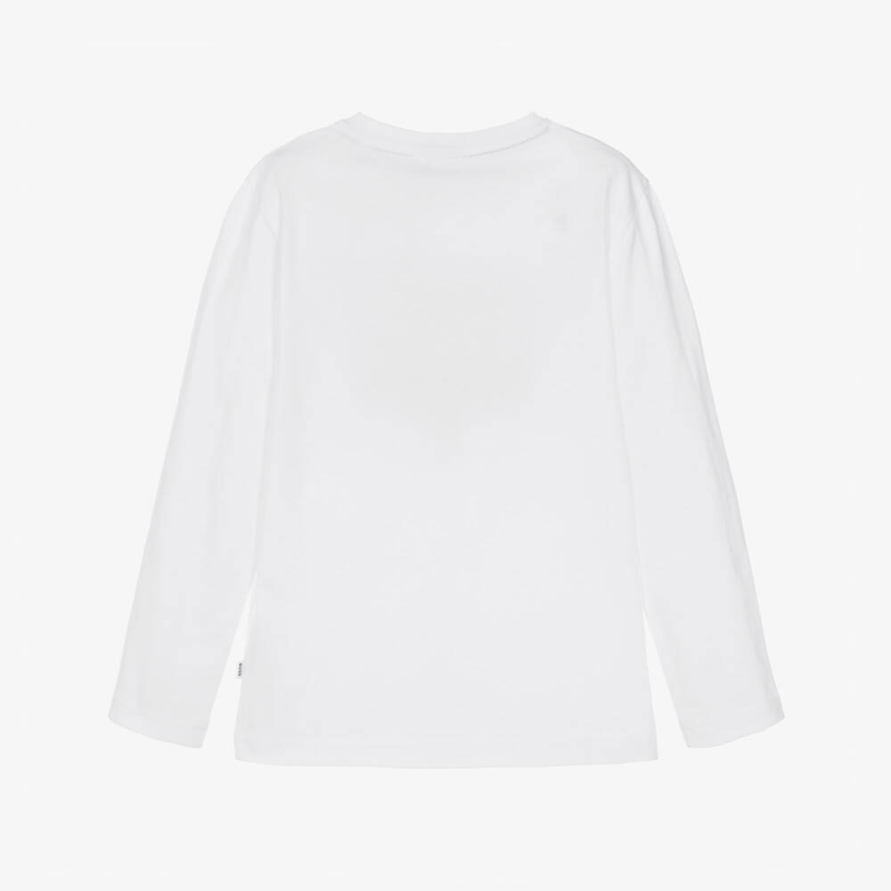 BOSS-Boys White Cotton Top with Graphic Logo | Childrensalon