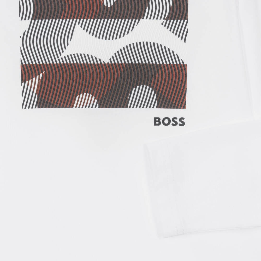 BOSS-Boys White Cotton Top with Graphic Logo | Childrensalon