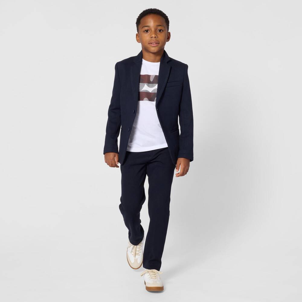 BOSS-Boys White Cotton Top with Graphic Logo | Childrensalon