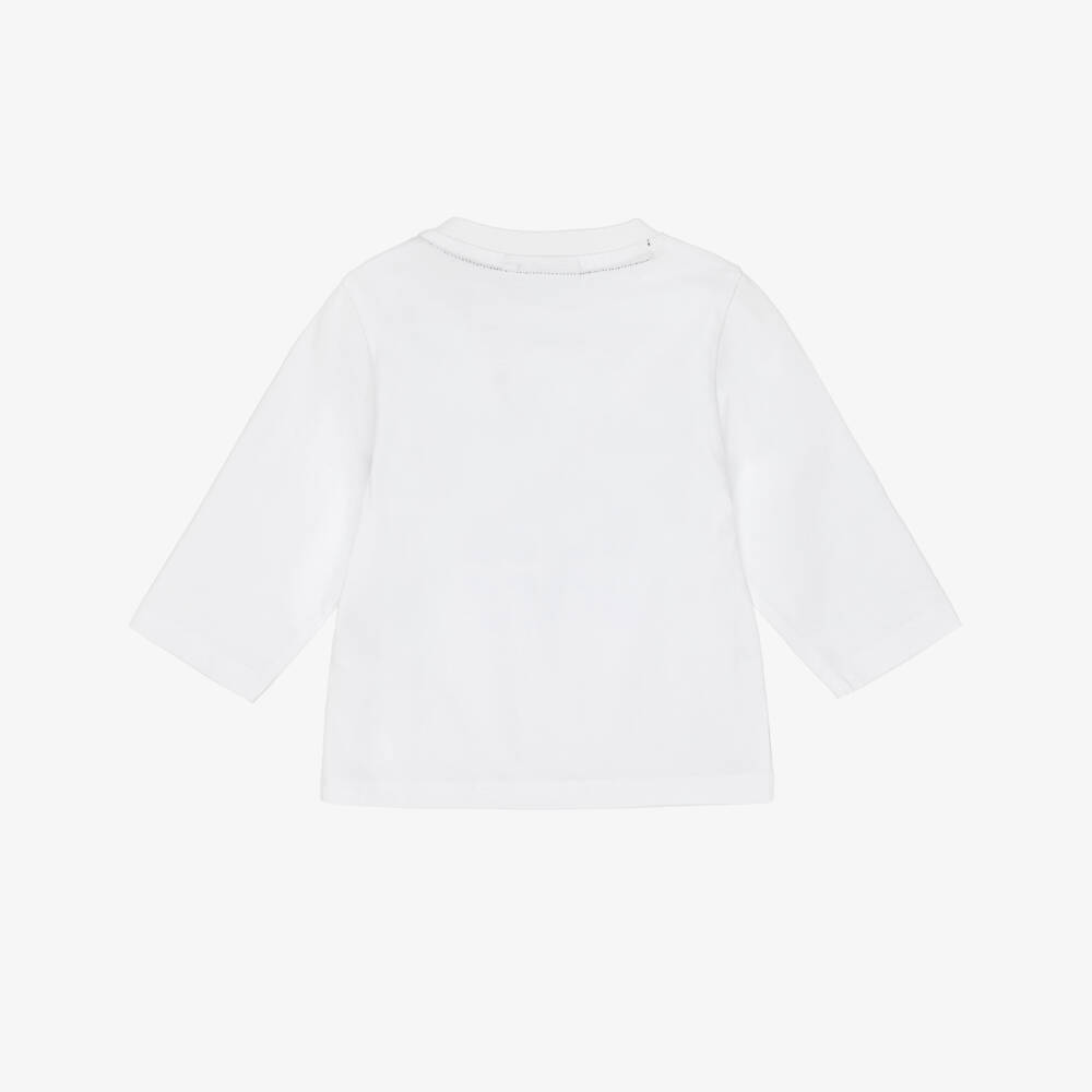 BOSS-Boys White Cotton Triple Logo Print Top | Childrensalon