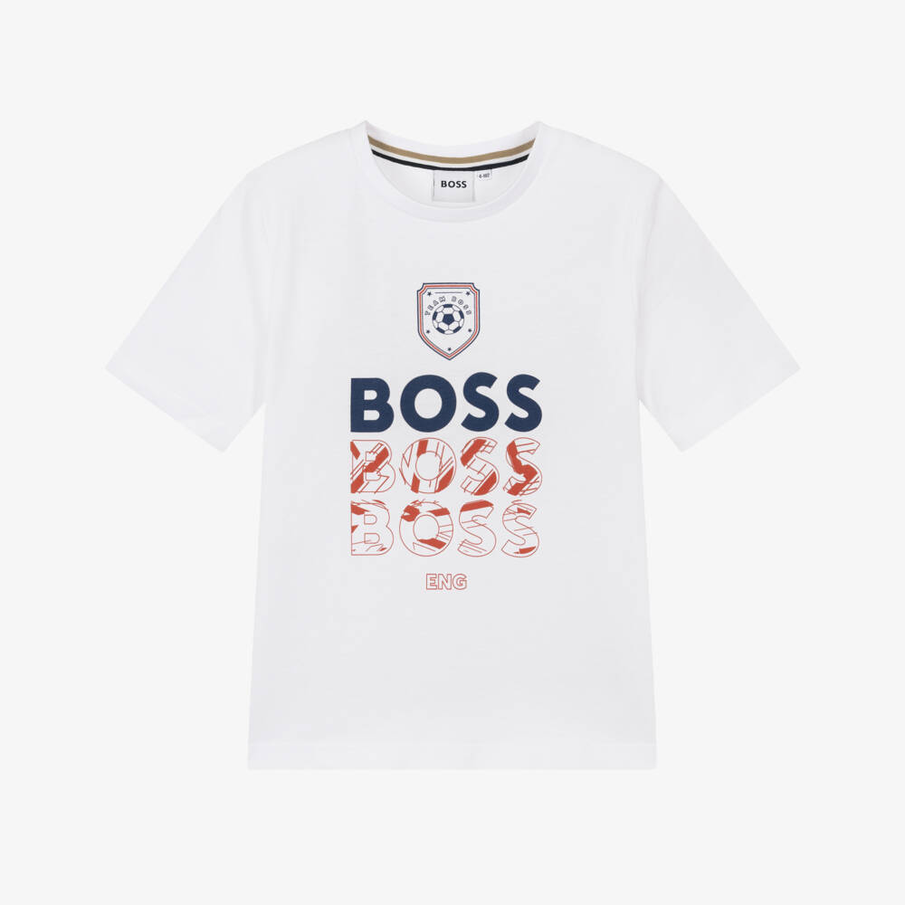 BOSS-Boys White Cotton World Cup 2026 England T-Shirt | Childrensalon