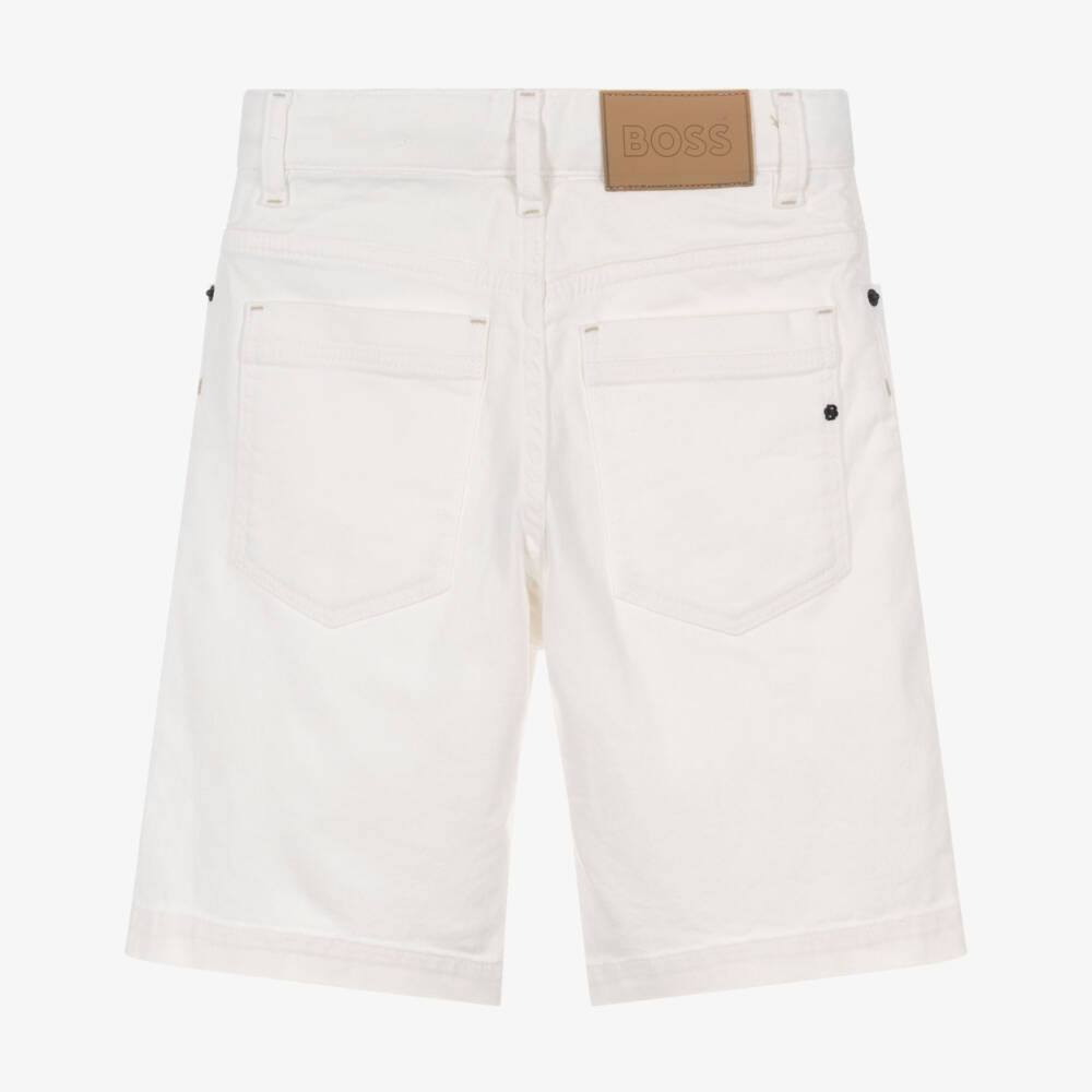 BOSS-Boys White Denim Shorts | Childrensalon