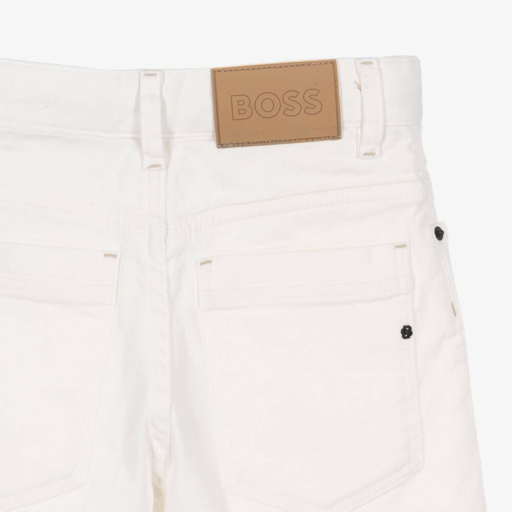 BOSS-Boys White Denim Shorts | Childrensalon