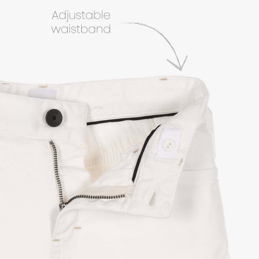 BOSS-Boys White Denim Shorts | Childrensalon