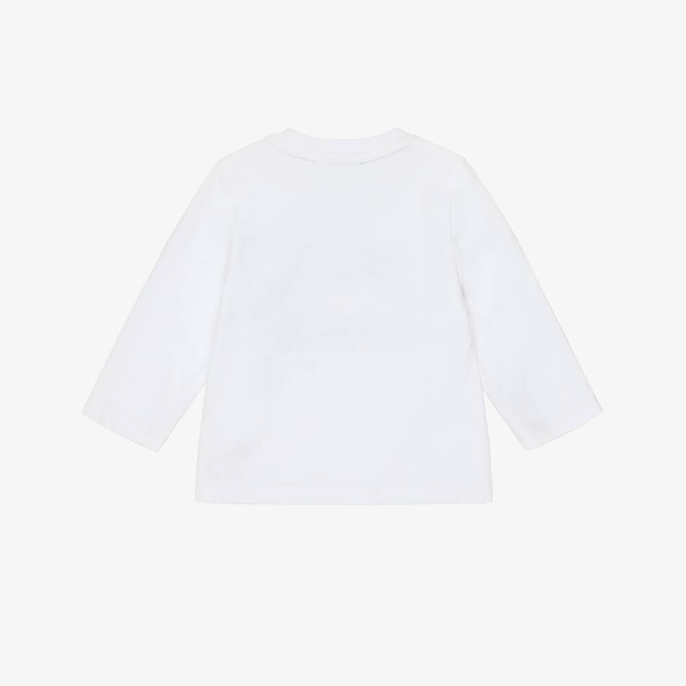 BOSS-Boys White Graphic Logo Long Sleeved Top | Childrensalon