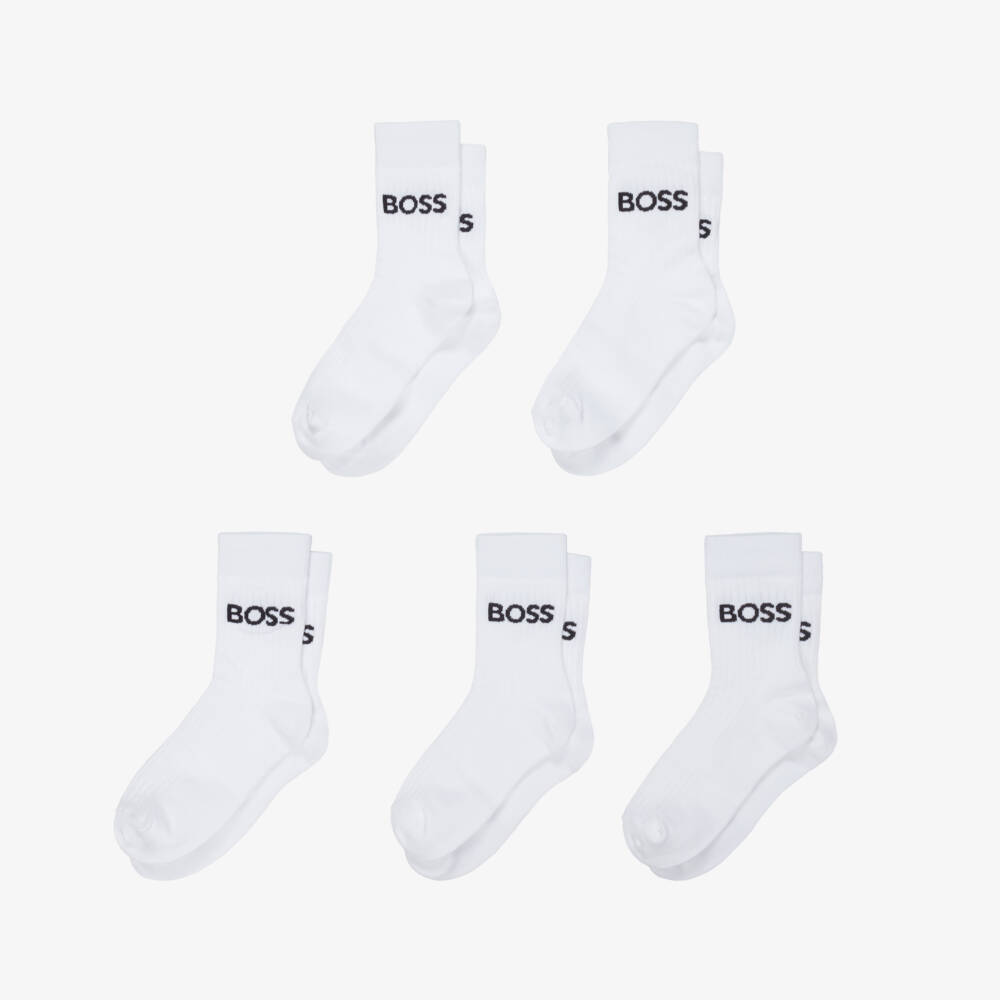 BOSS-Boys White Knitted Ankle Socks (5 Pack) | Childrensalon