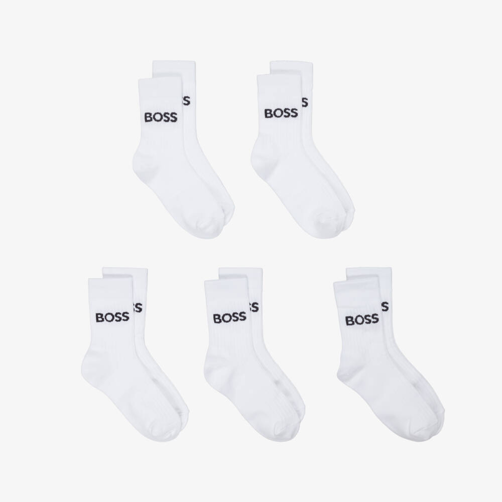 BOSS-Boys White Knitted Ankle Socks (5 Pack) | Childrensalon