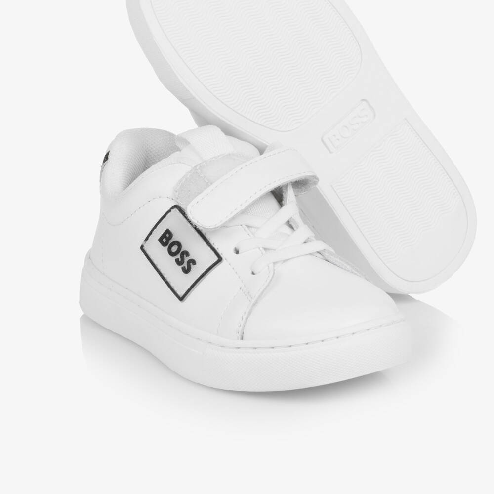 BOSS-Boys White Leather Trainers | Childrensalon