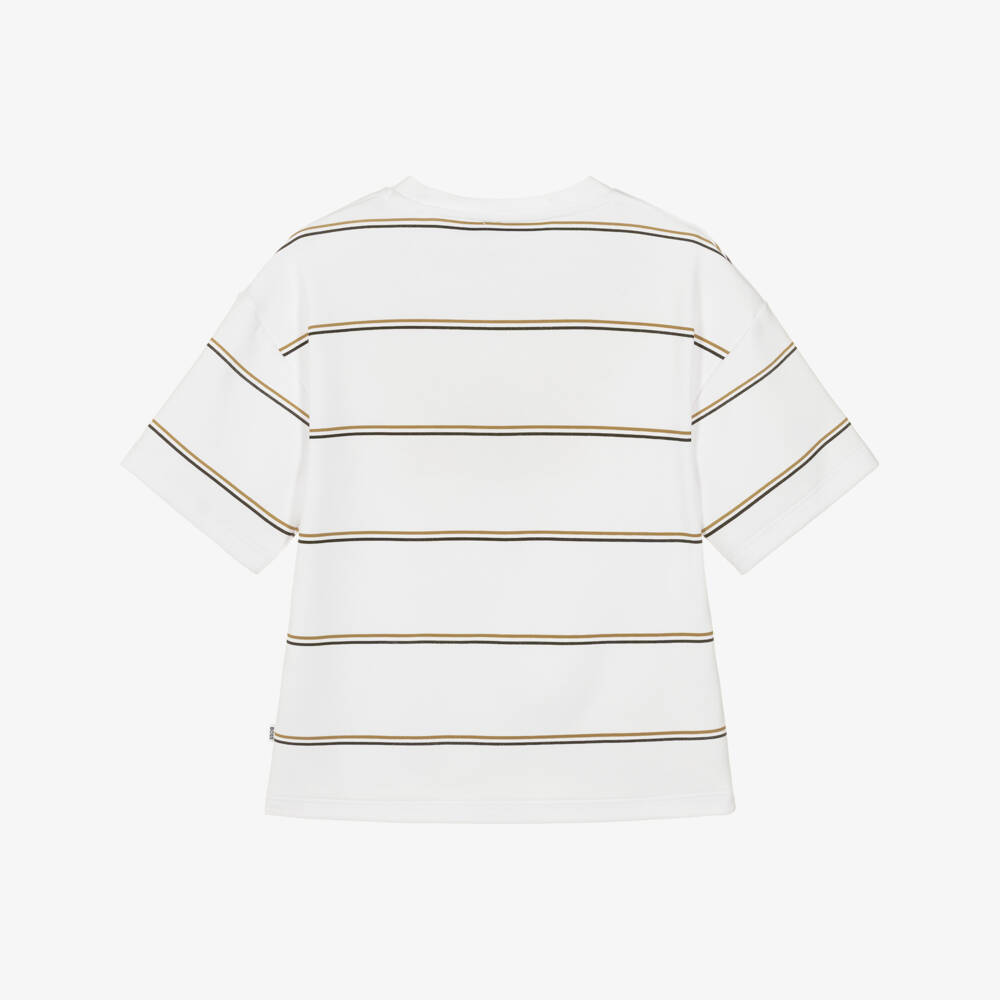 BOSS-Boys White Oversize T-Shirt with Stripes | Childrensalon